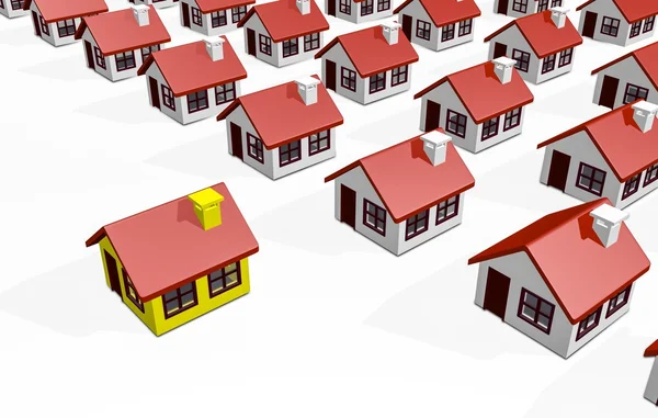 Houses with one in different color ,3d render — Stock Photo, Image