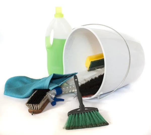 Cleaning products in bucket — Stock Photo, Image