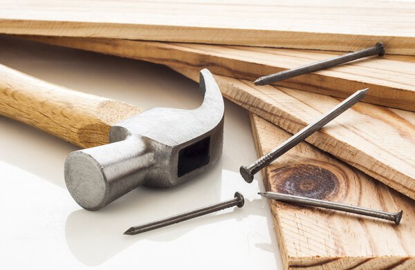Wood planks with hammer