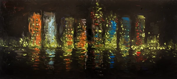 Målning av en stad på natten — Stockfoto