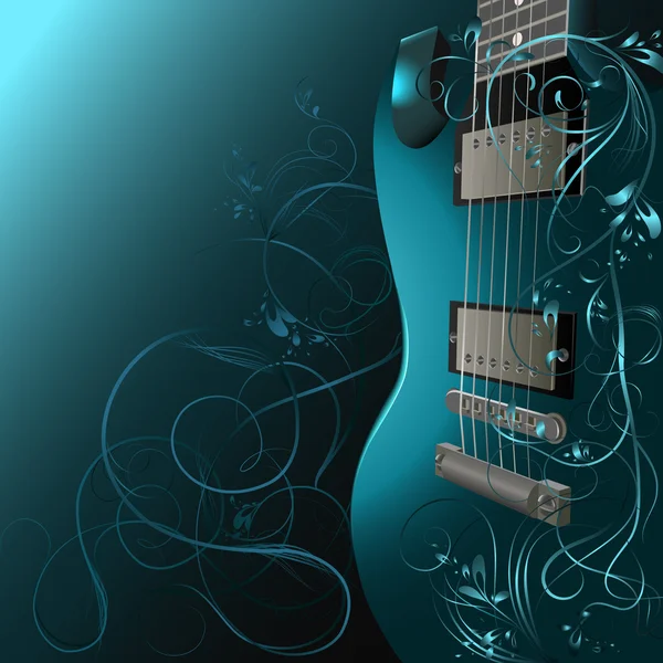 Guitarra con motivos florales . — Vector de stock