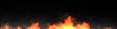 Fire and sparks on black background. Beautiful flames background. Burning sparks flying. 