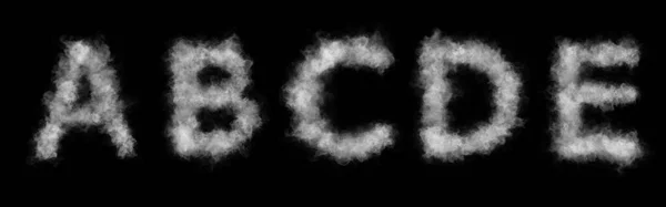 烟或云彩的类型 字母A E摘要烟或云文字 黑色背景上孤立的白色字母 — 图库照片