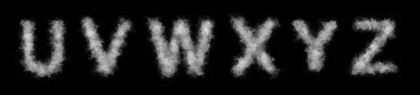 烟或云彩的类型 字母U Z摘要烟或云文字 黑色背景上孤立的白色字母 — 图库照片