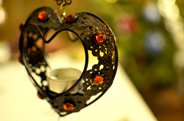 Iron heart with New Year lights — Stock Photo, Image