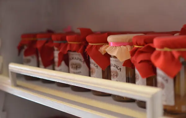 Jars on the shelf — Stock Photo, Image