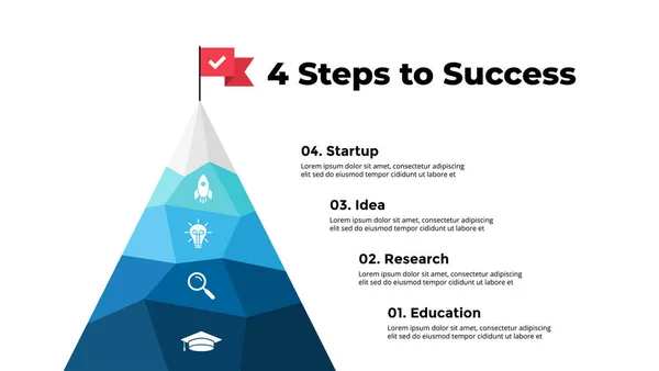 成功のインフォグラフィックへの道。山頂。プレゼンテーションスライドテンプレート。図4ステップ、プロセス. — ストックベクタ