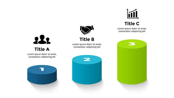 Infográfico vetorial 3D. Apresentação modelo de slide. Diagrama de perspectiva de opções de 3 passos. Gráfico de crescimento. — Vetor de Stock