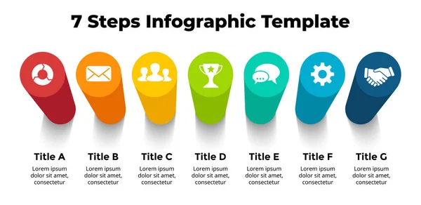 Infografica 3D Vector Perspective. Presentazione modello di diapositiva aziendale. 7 opzioni passo. Concetto grafico temporale. Grafiche Vettoriali