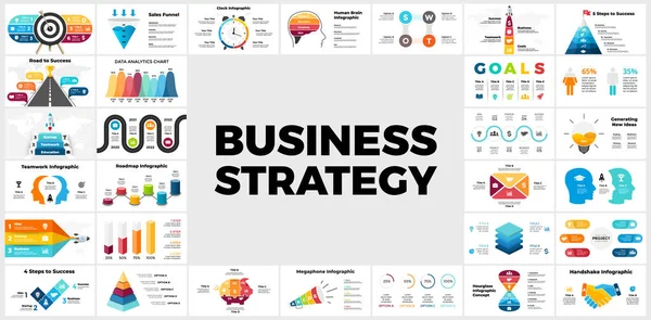 ビジネス戦略インフォグラフィック。プレゼンテーションスライドテンプレート。3 、 4 、 5 、 6 、 7 、 8ステップ。成功したスタートアップ。階段を登れ。山頂。金融スキーム図、グラフ、円グラフ、レポート。戦略. — ストックベクタ