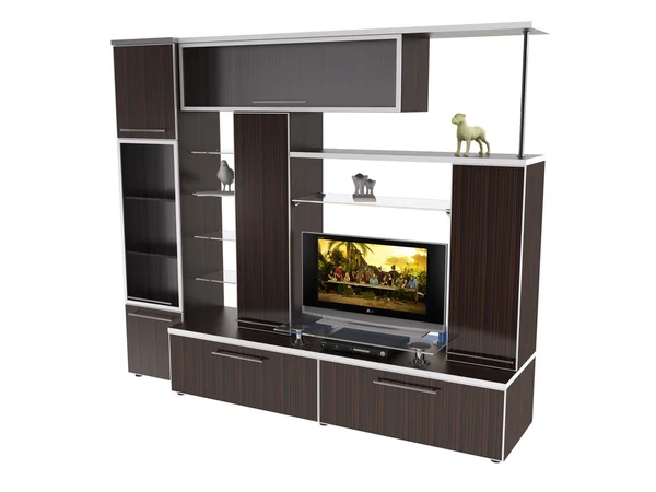 Interior com estante moderna e TV — Fotografia de Stock