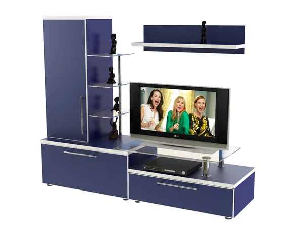 Interior com estante moderna e TV — Fotografia de Stock