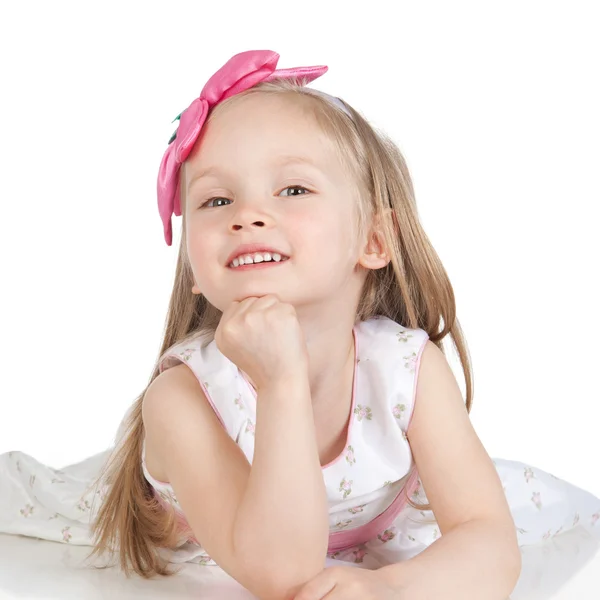 Bild av glad liten tjej över vita — Stockfoto