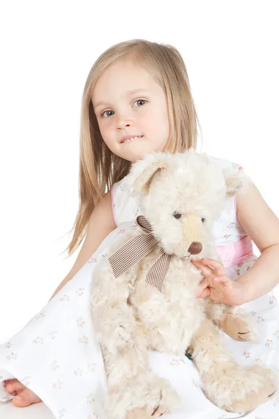 Meisje met bear speelgoed — Stockfoto