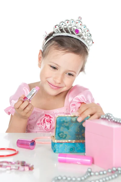 Little princess with a pink lipstick and crown Stock Image