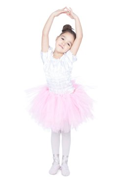 güzel küçük dansçı, beyaz üzerine pembe elbiseli balerin