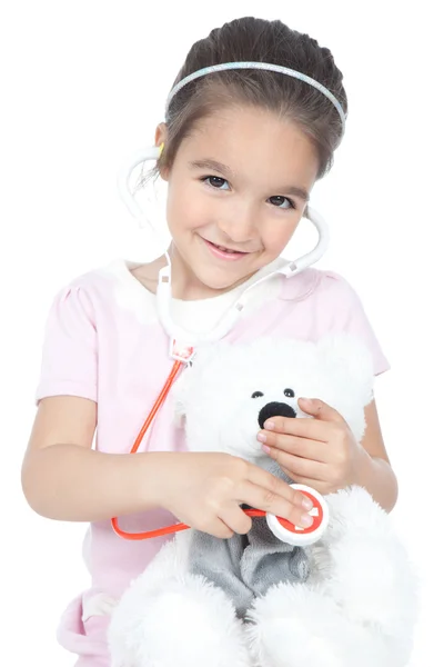 Bambina medico con orsacchiotto — Foto Stock