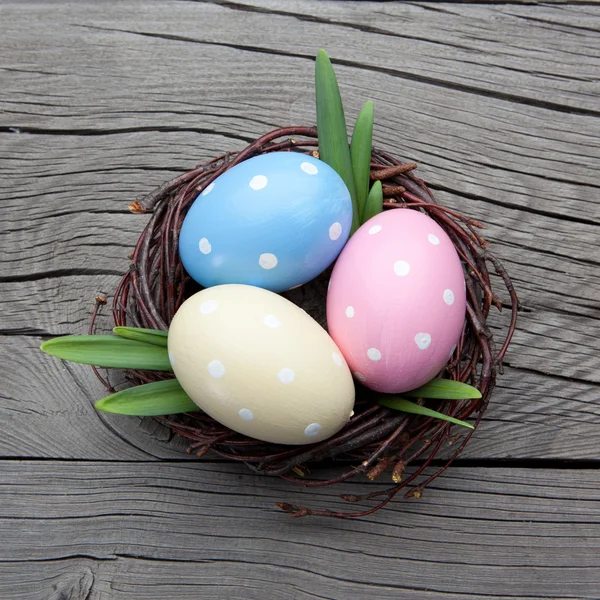 Colorful easter eggs in a nest — Stock Photo, Image