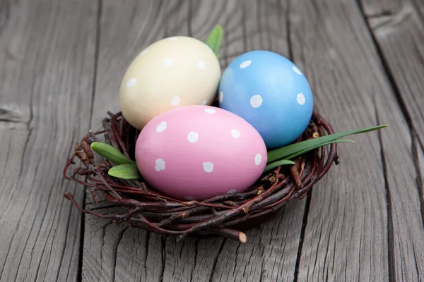 Colorful easter eggs in a nest — Stock Photo, Image