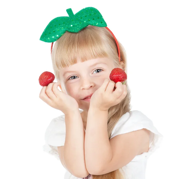 Menina com morango — Fotografia de Stock