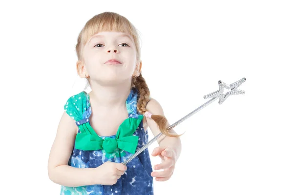 Blonďatá holčička s kouzelnou hůlkou — Stock fotografie