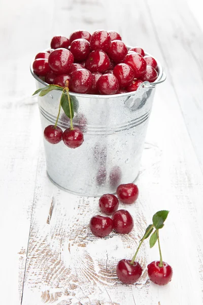 Bucket with cherries — Stock Photo, Image