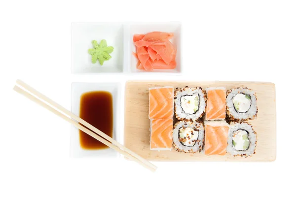 Set japanisches Sushi über Weiß — Stockfoto