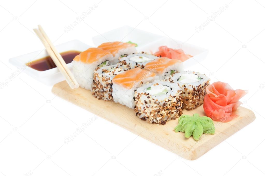 Set of japanese sushi over white