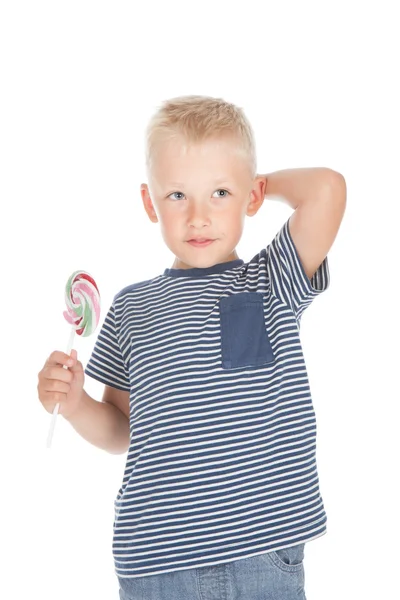 Malý chlapec s velkou candy — Stock fotografie