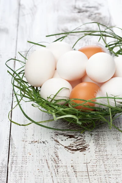 Frische Eier im Nest — Stockfoto