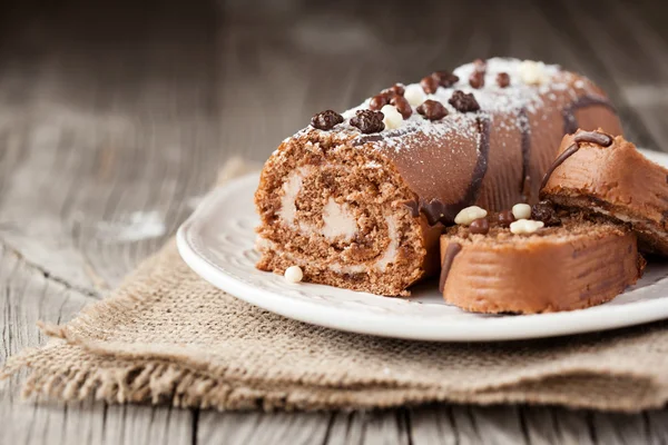 Chocolate swiss roll — Stock Photo, Image