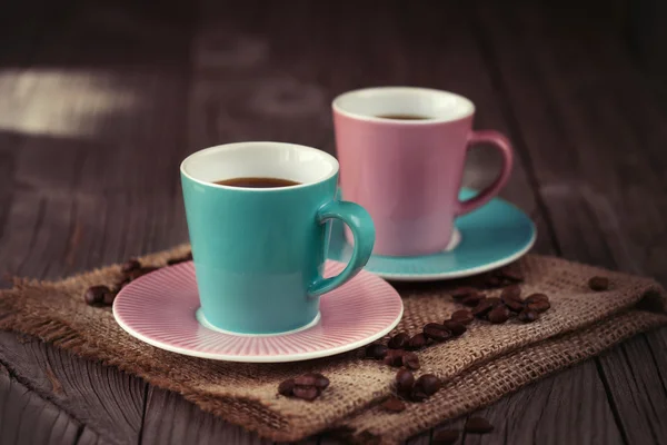 Cups of espresso on a wooden table — Stock Photo, Image