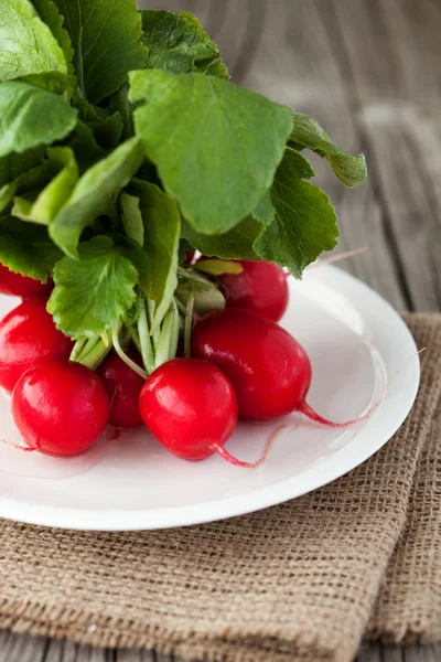 Fresh radish on a wooden table — Stock Photo, Image