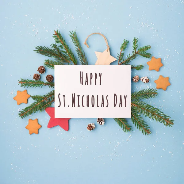 Dia São Nicolau Dezembro Composição Natal Com Doces Doces Biscoitos — Fotografia de Stock