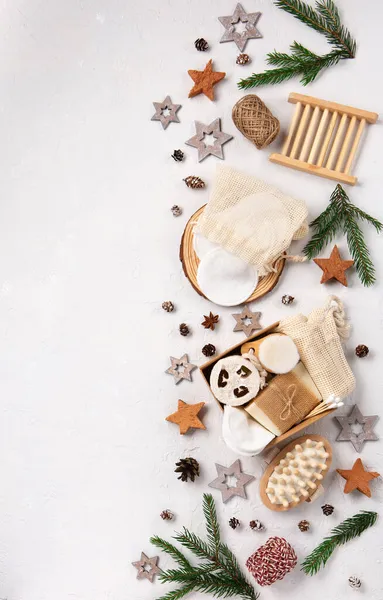 Geen Afval Eco Vriendelijke Kerstvakantie Concept Feestelijk Kerstpakket Voor Zelfverzorging — Stockfoto