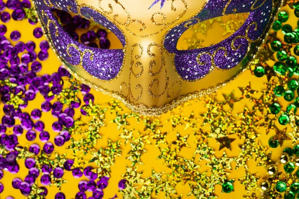 Perline Colore Oro Mardi Gras Con Maschera Carnevale Lusso Maschera — Foto Stock