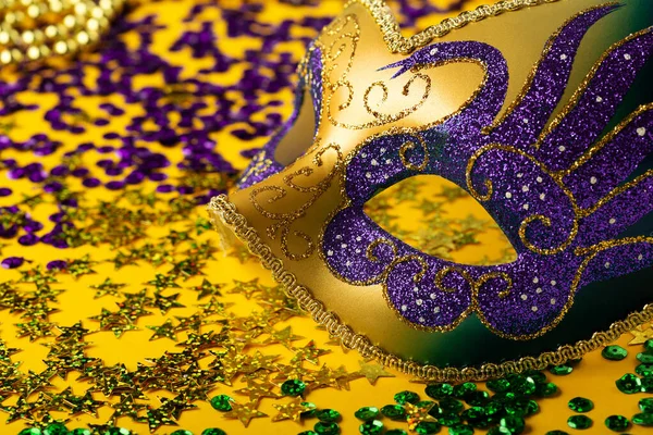 Perline Colore Oro Mardi Gras Con Maschera Carnevale Lusso Maschera — Foto Stock