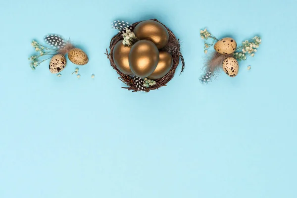 Εορταστική Πάσχα Διακοπές Φόντο Ευχετήρια Κάρτα Πασχαλινή Διακόσμηση Χρυσά Αυγά — Φωτογραφία Αρχείου