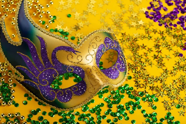 Perlas Color Oro Mardi Gras Con Mascarada Veneciana Lujo Festival —  Fotos de Stock