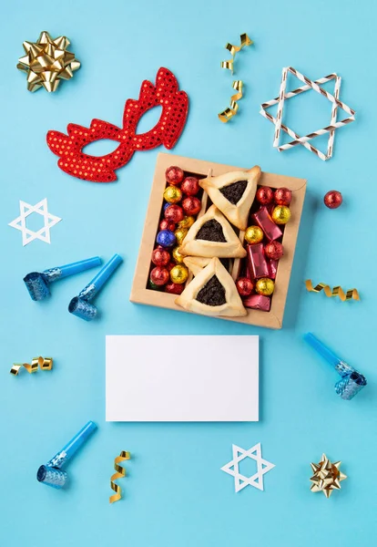 Purim Celebration Jewish Carnival Holiday Concept Tasty Hamantaschen Cookies Red — Stock Photo, Image