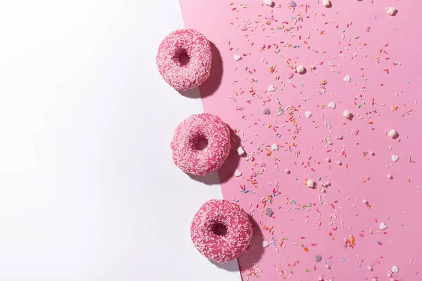 Bonne Journée Nationale Des Beignets Beignets Avec Glaçage Rose Saupoudrer — Photo