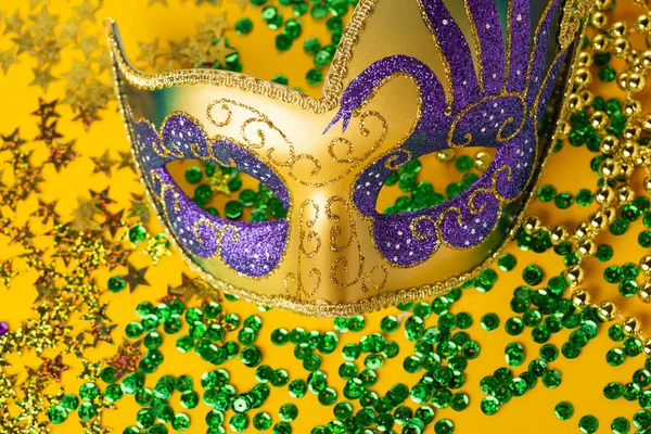 Mardi Gras Luxury Masquerade Βενετσιάνικη Μάσκα Καρναβαλιού Φεστιβάλ Χάντρες Χρυσού — Φωτογραφία Αρχείου