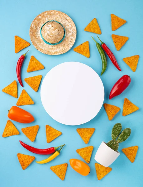 Mexican Background Fiesta Traditional Mexican Nachos Chips Chilli Pepper Cactus — Stock Photo, Image