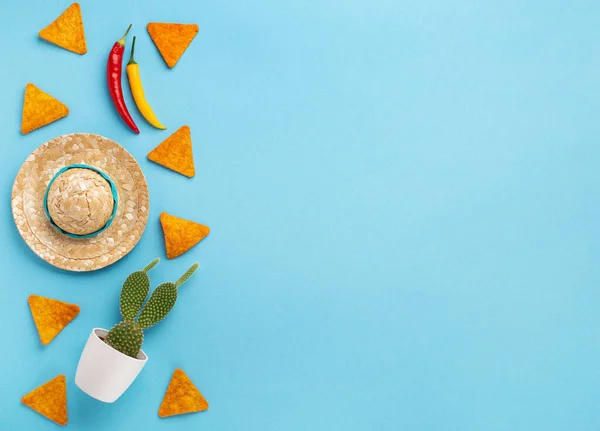 Mexican Background Fiesta Traditional Mexican Nachos Chips Chilli Pepper Cactus — Stock Photo, Image