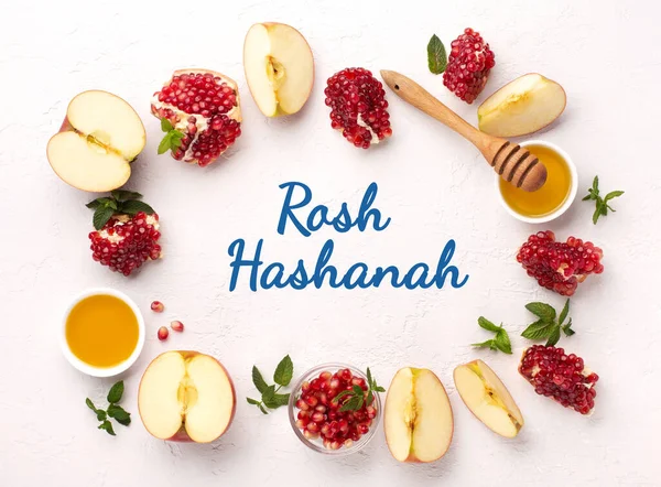 Rosh Hashanah Jewish New Year Autumn Holiday Concept Apples Honey — Stockfoto