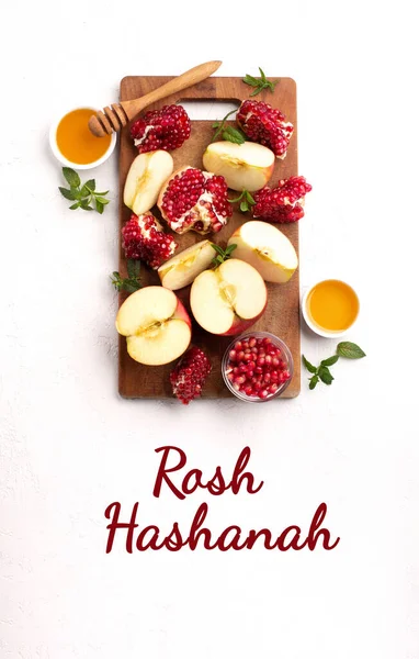 Rosh Hashanah Jewish New Year Autumn Holiday Concept Apples Honey — Stockfoto