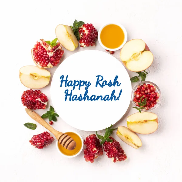 Rosh Hashanah Jewish New Year Autumn Holiday Concept Apples Honey — Stockfoto