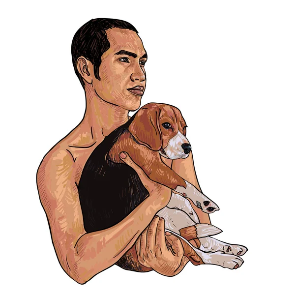 Beagle e proprietario — Vettoriale Stock
