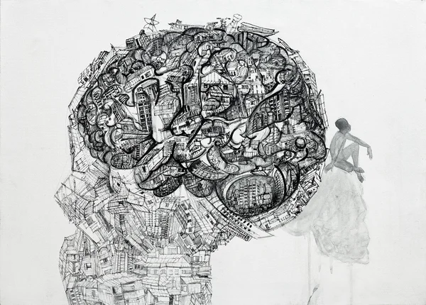 Dibujo de la cabeza humana contiene un montón de cosas — Foto de Stock