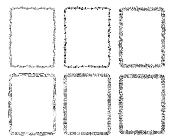 Serbest çizgi, Doodle sınır çizgisi, karalama stilinin çeşitli şekilleri, dekoratif unsurlar, öğretmen klibi, Modelleştirilmiş Çerçeveler için Tuhaf Sınırlar.